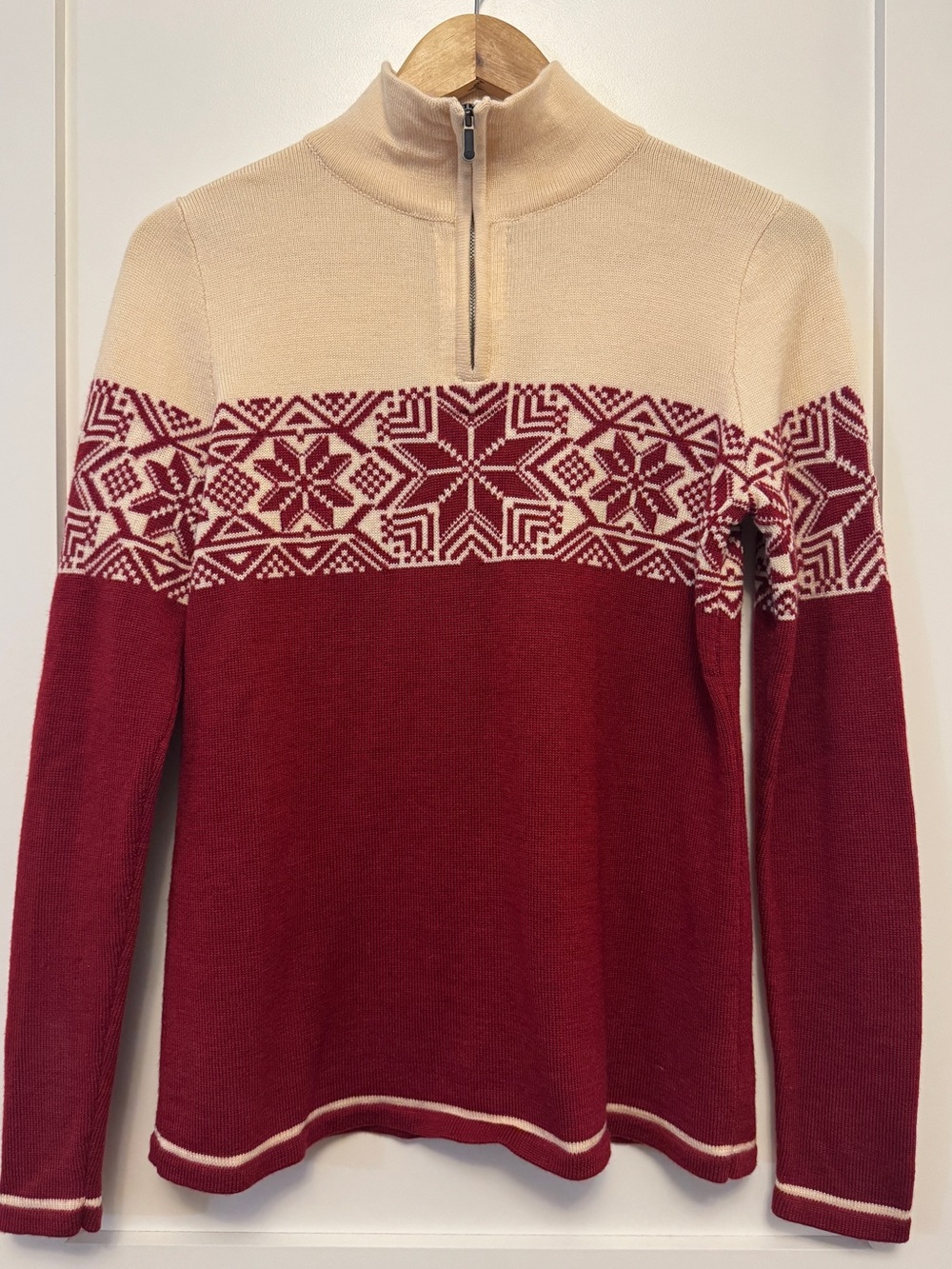 Eddie Bauer Sport 1/4 Zip Sweater Fair Isle Nordic Merino Wool Holiday Ski M
